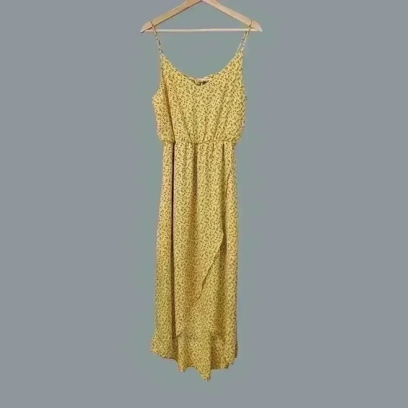 Mi Ami Yellow Floral Asymmetrical Maxi Dress Size Medium - Picture 3 of 6